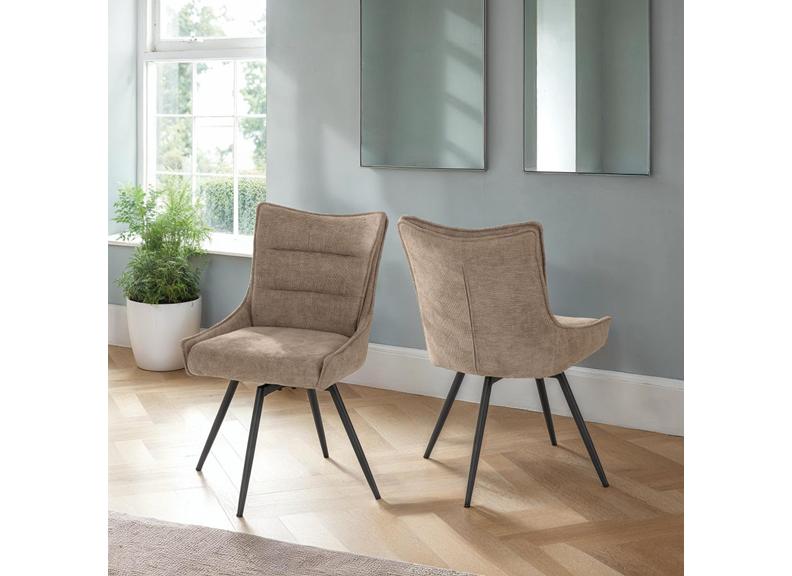 Two Lewis Fawn Swivel Dining Chairs – Luxury Upholstered 360° Rotating Chairs for Dining Room & Kitchen