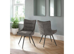 Two Lewis Grey Swivel Dining Chairs – Luxury Upholstered 360° Rotating Chairs for Dining Room & Kitchen