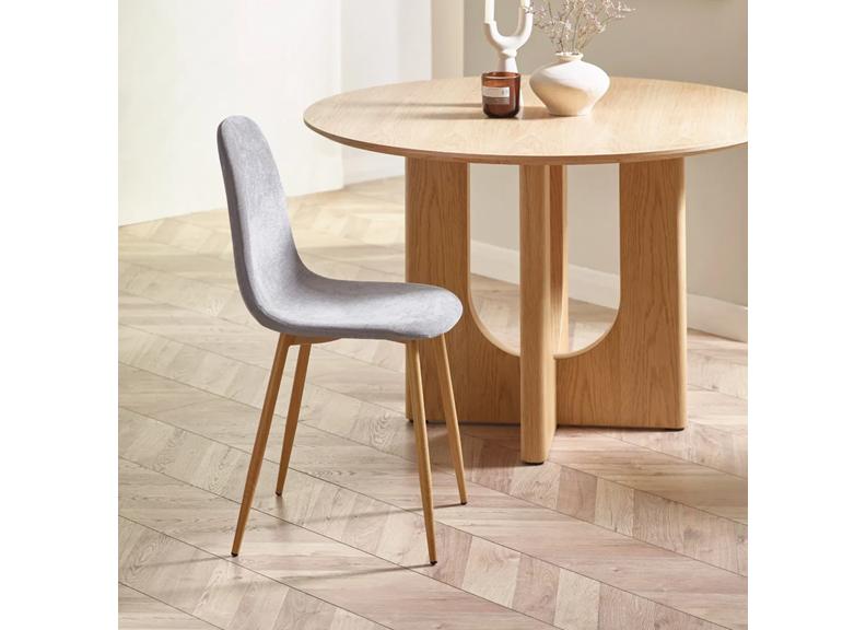 Four Lottie Fabric Dining Chairs – Grey, Green, Blue, Orange – Light Wood Legs – Set of Four