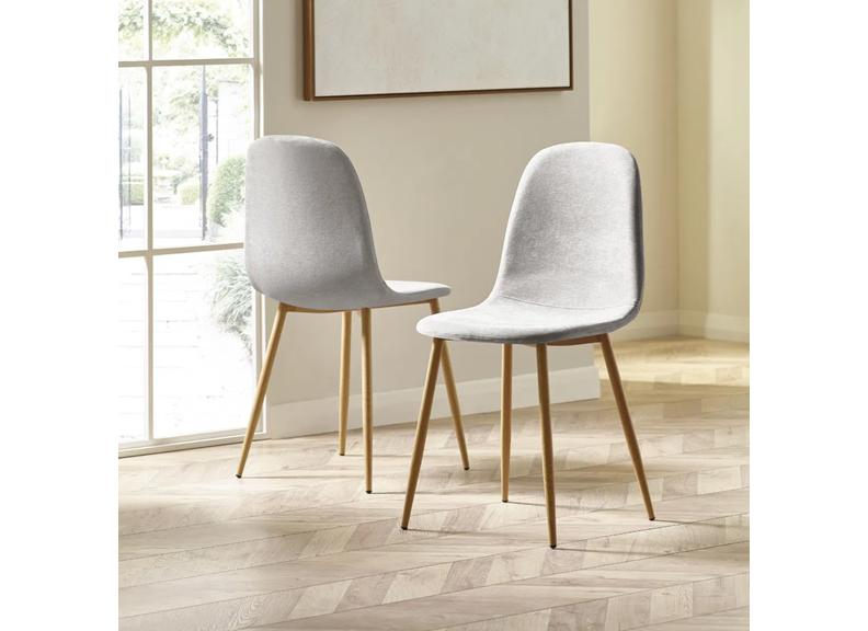 Four Lottie Fabric Dining Chairs – Grey, Green, Blue, Orange – Light Wood Legs – Set of Four