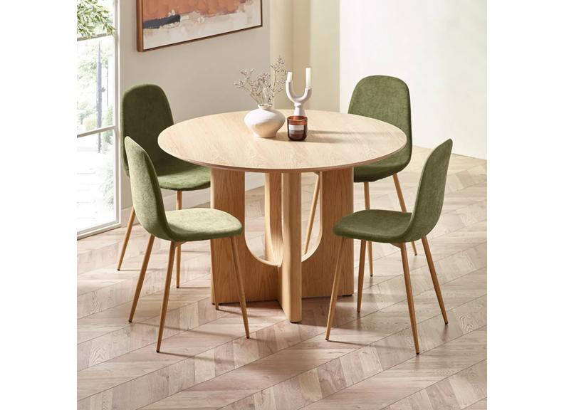 Four Lottie Fabric Dining Chairs – Grey, Green, Blue, Orange – Light Wood Legs – Set of Four
