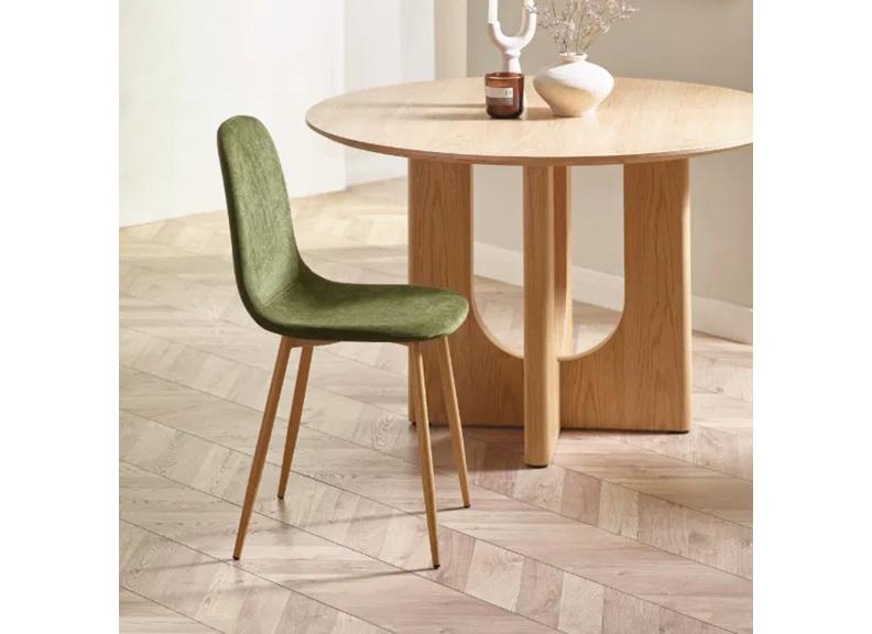 Four Lottie Fabric Dining Chairs – Grey, Green, Blue, Orange – Light Wood Legs – Set of Four