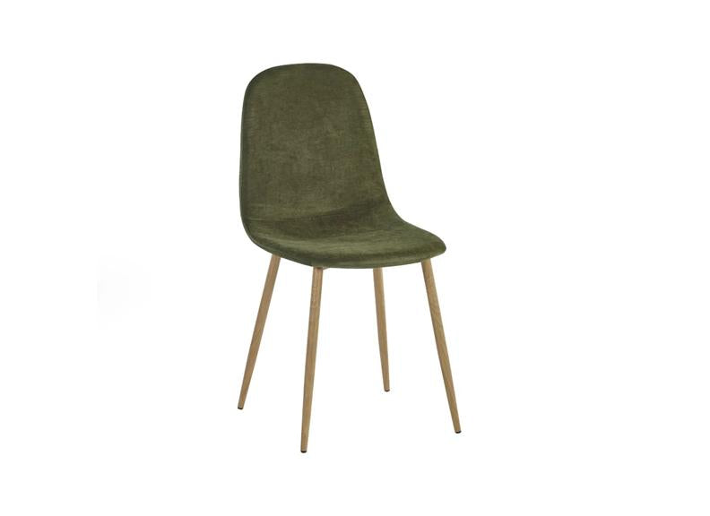 Four Lottie Fabric Dining Chairs – Grey, Green, Blue, Orange – Light Wood Legs – Set of Four