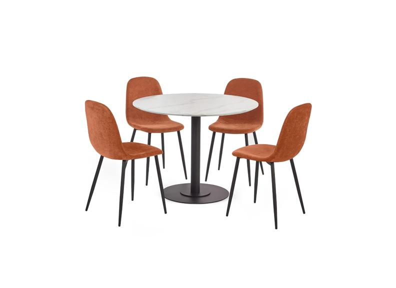 Four Lottie Fabric Dining Chairs – Grey, Green, Blue, Orange – Light Wood Legs – Set of Four