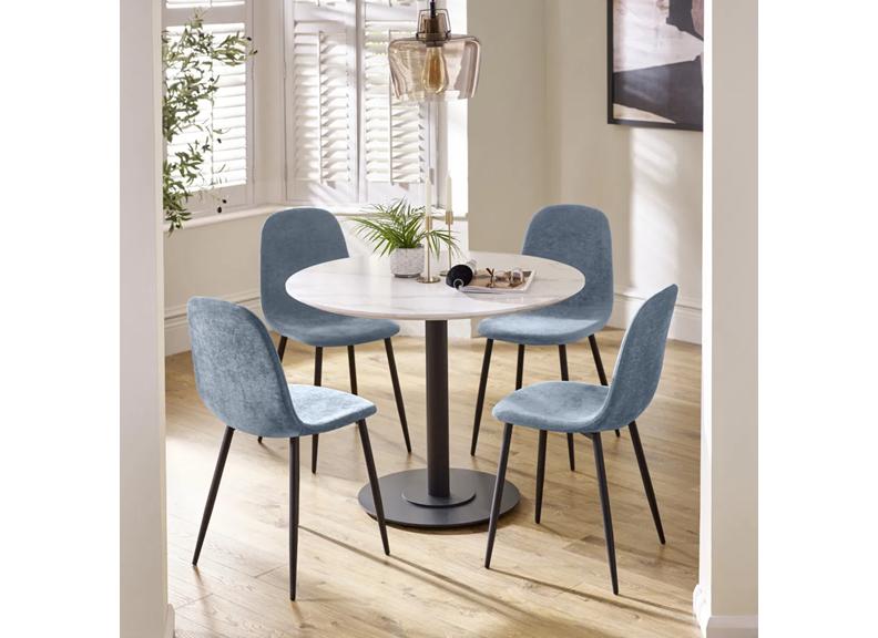 Four Lottie Fabric Dining Chairs – Grey, Green, Blue, Orange – Light Wood Legs – Set of Four
