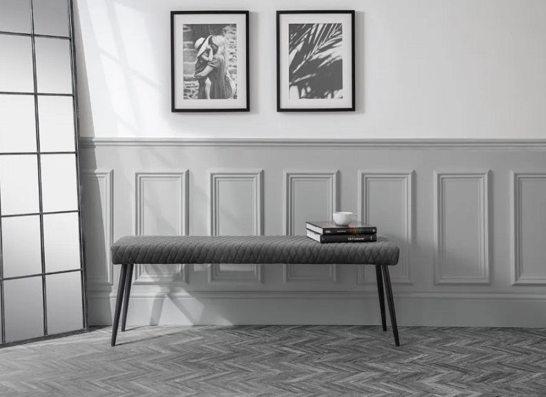 Luxe Low Velvet Grey Bench - room