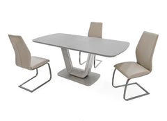 Lazzaro Grey Extending Table W/Irma Taupe Chairs