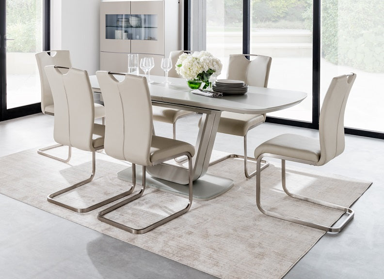 Lazzaro Large White Extending Table W/Lazzaro Taupe Chairs