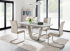 Lazzaro White Extending Table W/Lazzaro Taupe Chairs