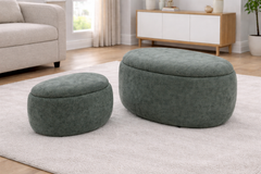 Lenzie Moss Fabric Ottoman with Hidden Storage Compartment & Discreet Leg Glides – Modern Upholstered Storage Footstool