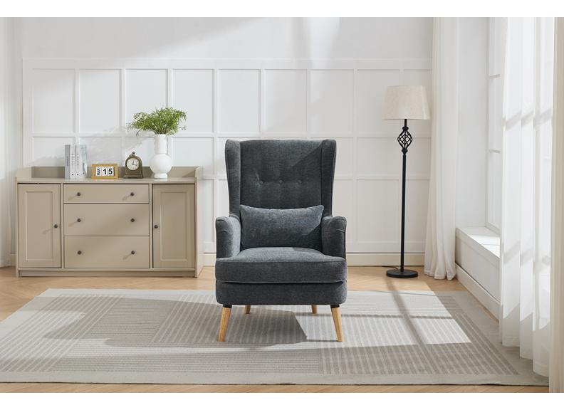 Lila Grey Fabric Occasional Armchair With Bolster Cushion – Modern Accent Lounge Chair For Living Room Or Bedroom