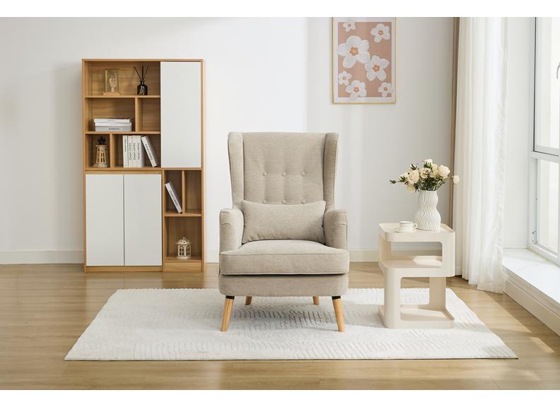 Lila Beige Fabric Occasional Armchair With Bolster Cushion – Modern Accent Lounge Chair For Living Room Or Bedroom