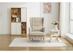 Lila Beige Fabric Occasional Armchair With Bolster Cushion – Modern Accent Lounge Chair For Living Room Or Bedroom