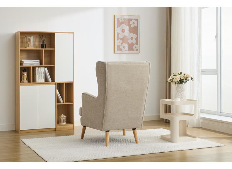 Lila Beige Fabric Occasional Armchair With Bolster Cushion – Modern Accent Lounge Chair For Living Room Or Bedroom