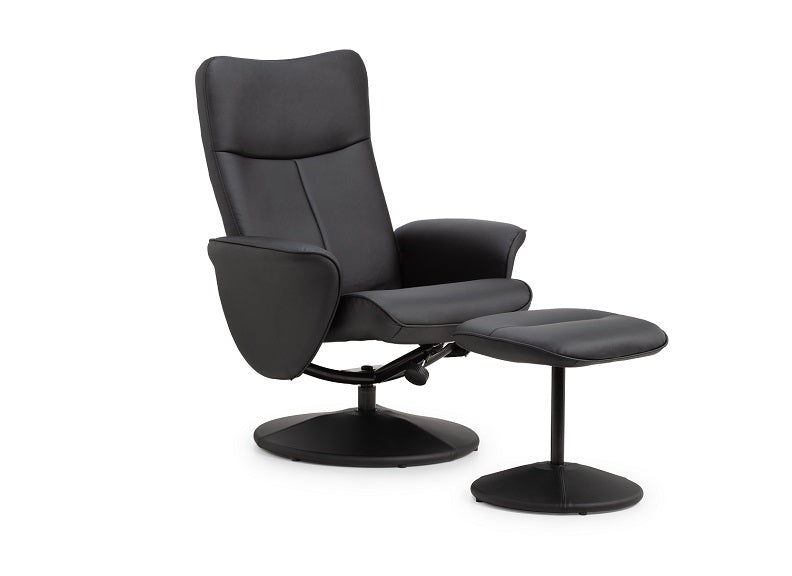 Lugano Black Faux Leather Chair W/Stool - 1