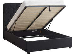Madison Black Velvet Storage Bed with Hexagonal Debossed Headboard – Luxury Ottoman Bed Frame with Hidden Storage
