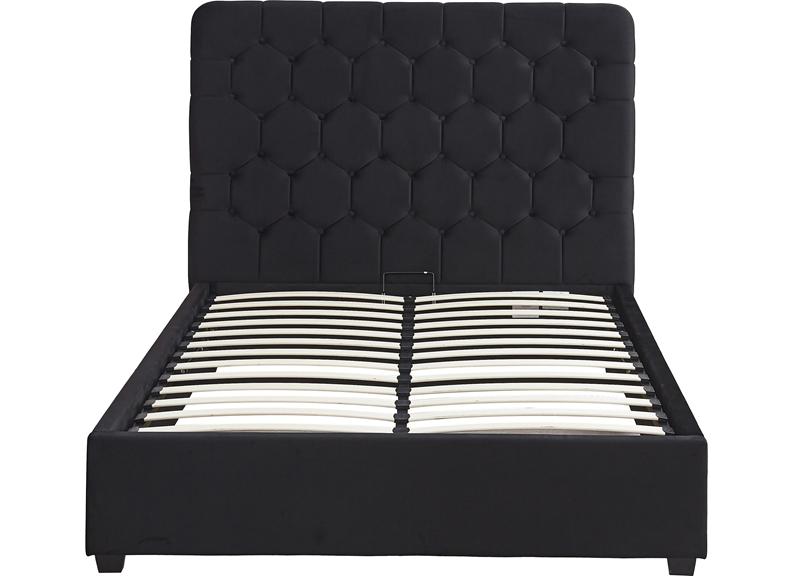 Madison Black Velvet Storage Bed with Hexagonal Debossed Headboard – Luxury Ottoman Bed Frame with Hidden Storage