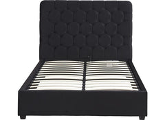 Madison Black Velvet Storage Bed with Hexagonal Debossed Headboard – Luxury Ottoman Bed Frame with Hidden Storage