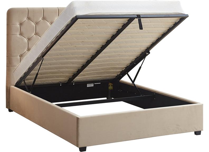 Madison Fawn Velvet Storage Bed with Hexagonal Debossed Headboard – Luxury Ottoman Bed Frame with Hidden Storage (Pre-Order 4 ft6)