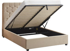 Madison Fawn Velvet Storage Bed with Hexagonal Debossed Headboard – Luxury Ottoman Bed Frame with Hidden Storage (Pre-Order 4 ft6)