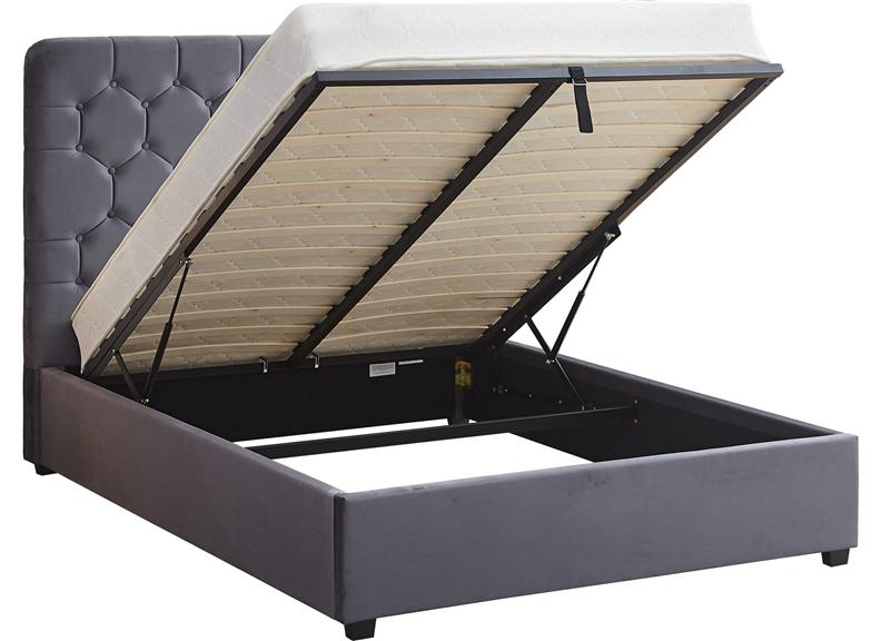 Madison Grey Velvet Storage Bed with Hexagonal Debossed Headboard – Luxury Ottoman Bed Frame with Hidden Storage (Pre-Order 4 ft6)