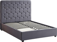 Madison Grey Velvet Storage Bed with Hexagonal Debossed Headboard – Luxury Ottoman Bed Frame with Hidden Storage (Pre-Order 4 ft6)