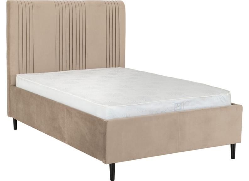 Maine Taupe Velvet Bed with Pleated Vertically Lined Headboard – Modern Upholstered Luxury Bed  (WBF)