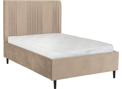 Maine Taupe Velvet Bed with Pleated Vertically Lined Headboard – Modern Upholstered Luxury Bed  (WBF)