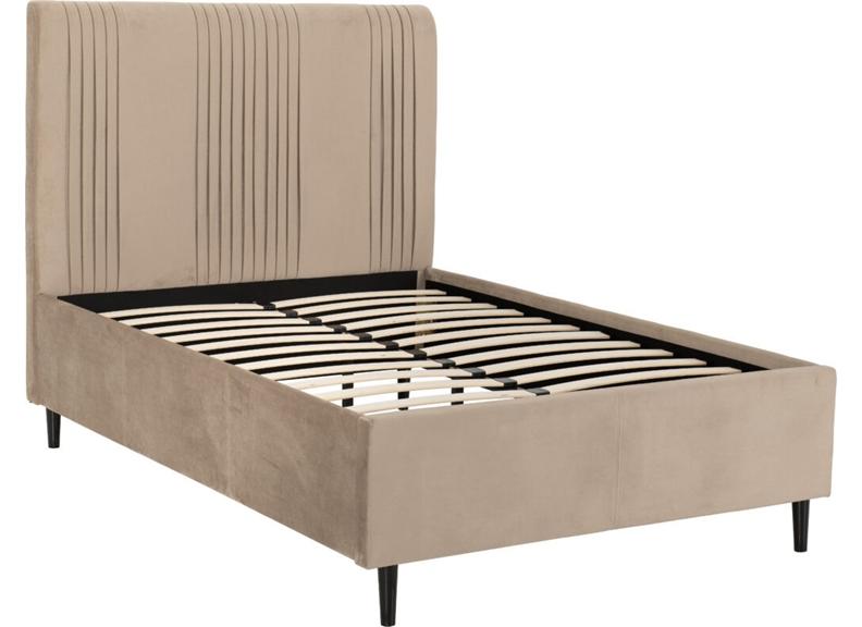 Maine Taupe Velvet Bed with Pleated Vertically Lined Headboard – Modern Upholstered Luxury Bed  (WBF)