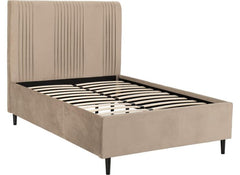 Maine Taupe Velvet Bed with Pleated Vertically Lined Headboard – Modern Upholstered Luxury Bed  (WBF)