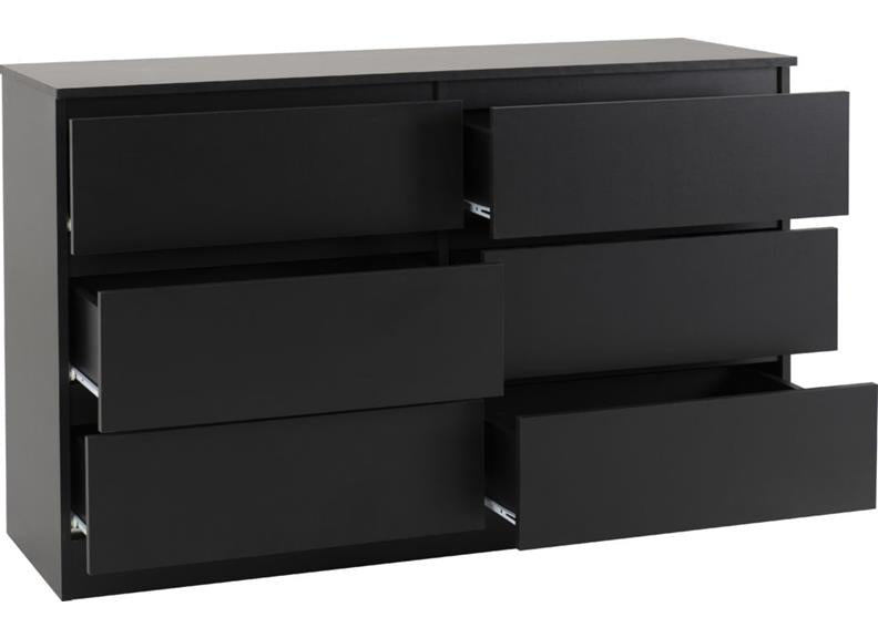 Malvern Six Drawer Chest - black - open 