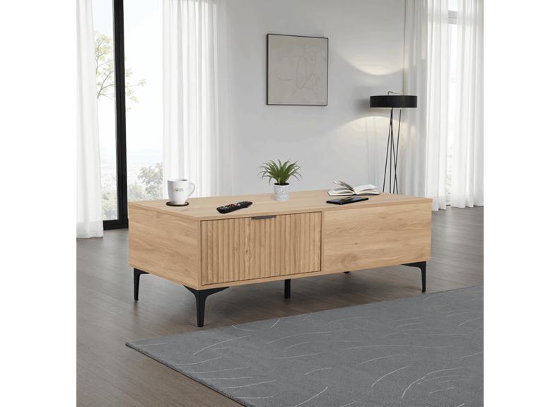 Miami Oak Coffee Table– Oak Effect Occasional Storage Table With Black Legs – Modern Living Furniture