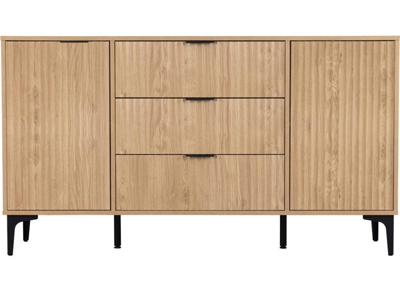 Miami Oak Two Door Three Drawer Sideboard – Oak Effect Living Room Storage With Black Legs – Modern Living Furniture