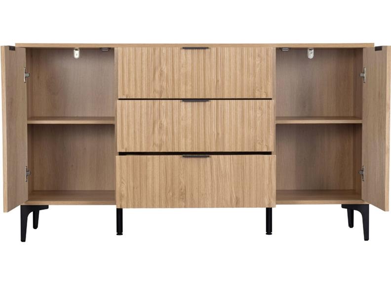 Miami Oak Two Door Three Drawer Sideboard – Oak Effect Living Room Storage With Black Legs – Modern Living Furniture