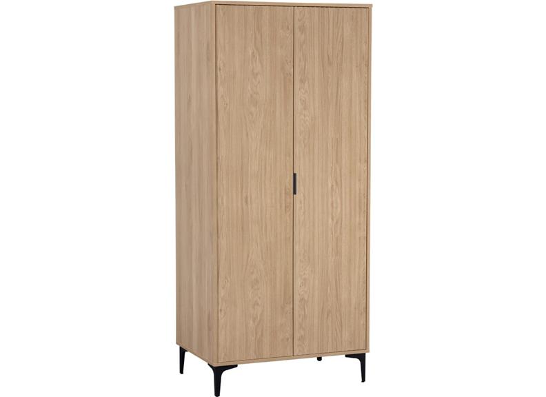 Miami Oak Two Door Wardrobe – Oak Effect Bedroom Wardrobe with Black Legs – Modern Bedroom Furniture