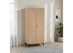 Miami Oak Two Door Wardrobe – Oak Effect Bedroom Wardrobe with Black Legs – Modern Bedroom Furniture