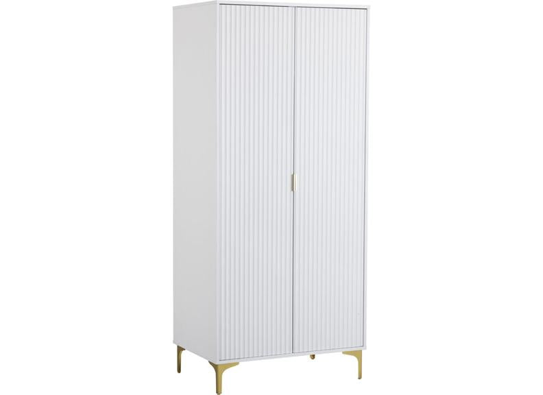 Miami White Two Door Wardrobe – White Lacquered Bedroom Wardrobe with Gold Legs – Modern Bedroom Furniture
