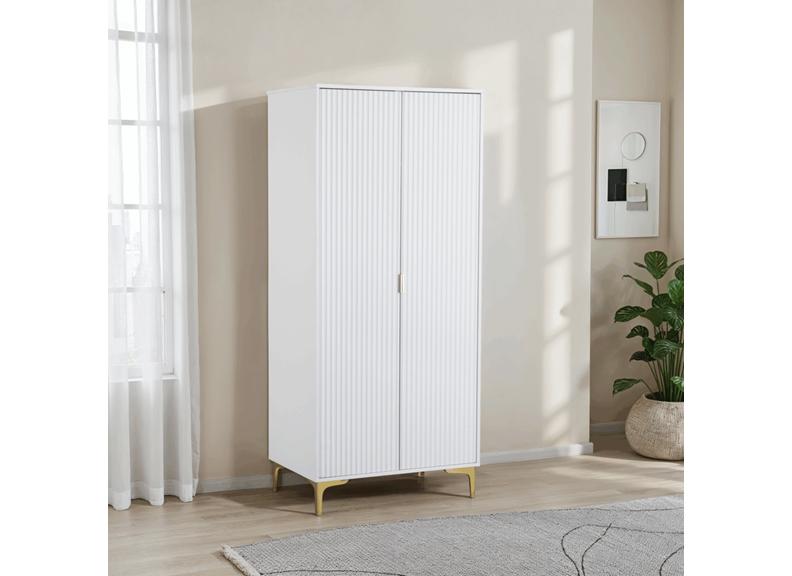 Miami White Two Door Wardrobe – White Lacquered Bedroom Wardrobe with Gold Legs – Modern Bedroom Furniture