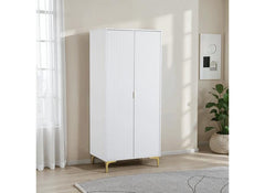 Miami White Two Door Wardrobe – White Lacquered Bedroom Wardrobe with Gold Legs – Modern Bedroom Furniture