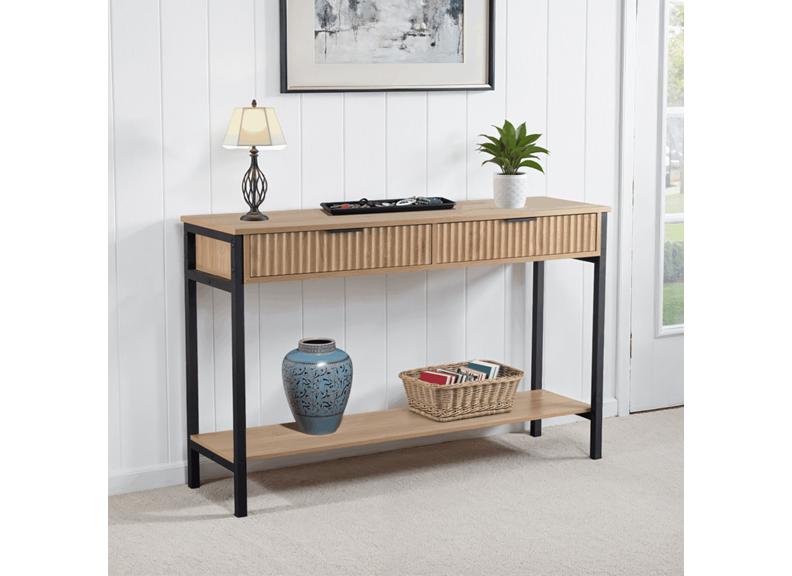 Miami Oak Console Table– Oak Effect Occasional Storage With Black Legs – Modern Living Furniture