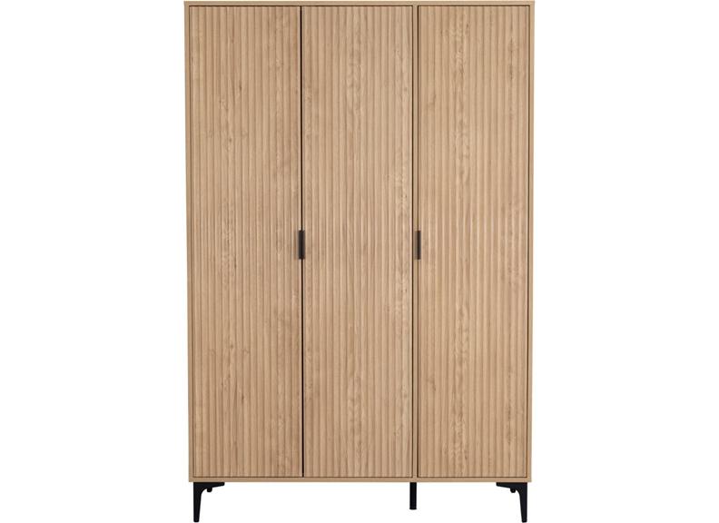 Miami Oak Three Door Wardrobe – Oak Effect Bedroom Wardrobe with Black Legs – Modern Bedroom Furniture