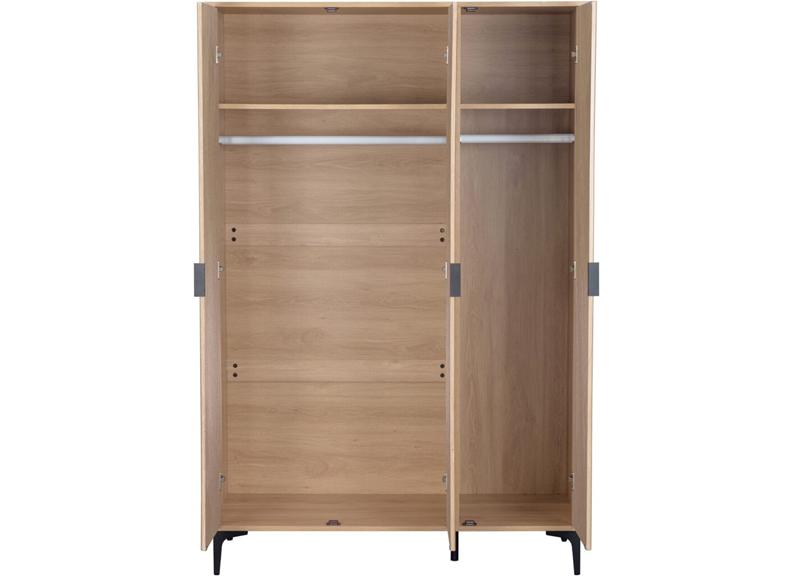 Miami Oak Three Door Wardrobe – Oak Effect Bedroom Wardrobe with Black Legs – Modern Bedroom Furniture