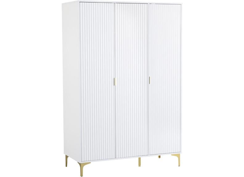 Miami White Three Door Wardrobe – White Lacquered Bedroom Wardrobe with Black Legs – Modern Bedroom Furniture