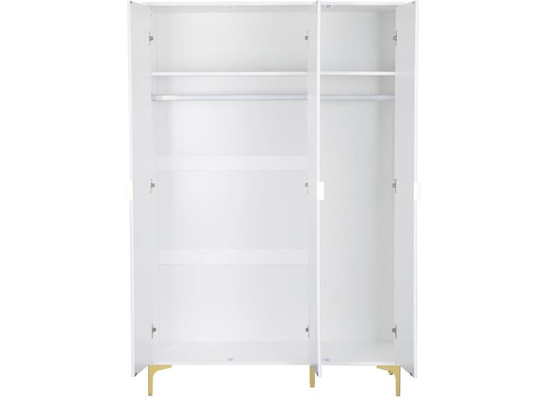 Miami White Three Door Wardrobe – White Lacquered Bedroom Wardrobe with Black Legs – Modern Bedroom Furniture