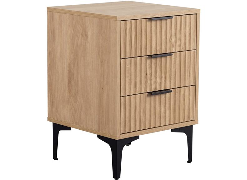 Miami Oak Three Drawer Bedside – Oak Effect Bedside With Black Legs – Modern Bedside Furniture