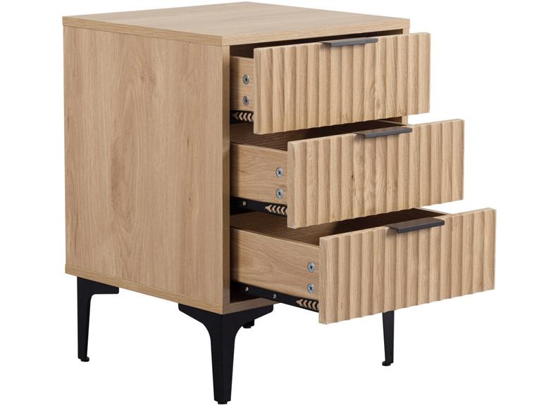 Miami Oak Three Drawer Bedside – Oak Effect Bedside With Black Legs – Modern Bedside Furniture