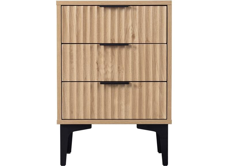 Miami Oak Three Drawer Bedside – Oak Effect Bedside With Black Legs – Modern Bedside Furniture