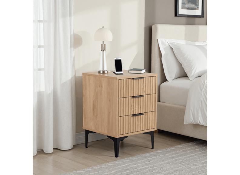 Miami Oak Three Drawer Bedside – Oak Effect Bedside With Black Legs – Modern Bedside Furniture
