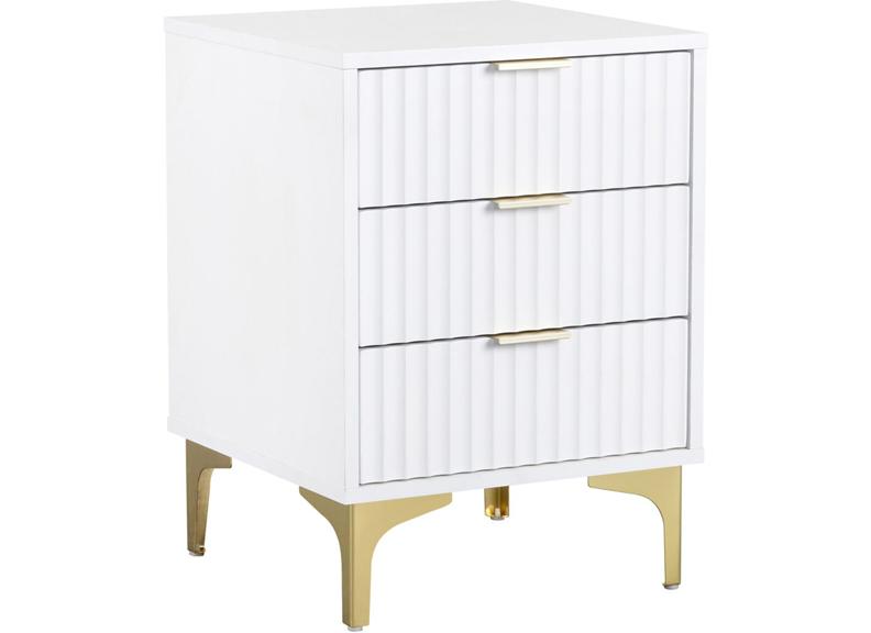Miami White Three Drawer Bedside – White Lacquered Bedside With Gold Legs – Modern Bedside Furniture