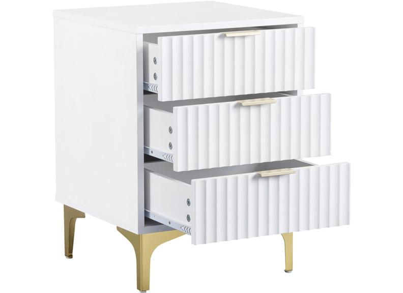 Miami White Three Drawer Bedside – White Lacquered Bedside With Gold Legs – Modern Bedside Furniture